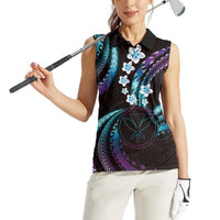 Hawaii Map Kanaka Maoli Women Sleeveless Polo Shirt Fantastic Frangipani Amethyst Gradient LT01 - Polynesian Pride