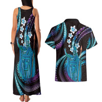 Hawaii King Kamehameha Couples Matching Tank Maxi Dress and Hawaiian Shirt Fantastic Plumeria Amethyst Gradient LT01 - Polynesian Pride
