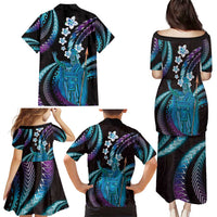 Hawaii King Kamehameha Family Matching Puletasi and Hawaiian Shirt Fantastic Plumeria Amethyst Gradient