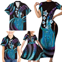 Hawaii King Kamehameha Family Matching Short Sleeve Bodycon Dress and Hawaiian Shirt Fantastic Plumeria Amethyst Gradient LT01 - Polynesian Pride