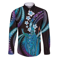 Hawaii King Kamehameha Family Matching Short Sleeve Bodycon Dress and Hawaiian Shirt Fantastic Plumeria Amethyst Gradient LT01 Dad's Shirt - Long Sleeve Purple - Polynesian Pride