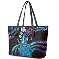 Hawaii King Kamehameha Leather Tote Bag Fantastic Plumeria Amethyst Gradient