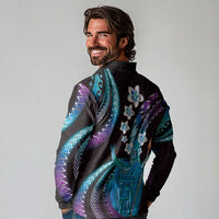 Hawaii King Kamehameha Long Sleeve Polo Shirt Fantastic Plumeria Amethyst Gradient