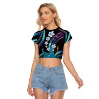 Hawaii King Kamehameha Raglan Cropped T Shirt Fantastic Plumeria Amethyst Gradient