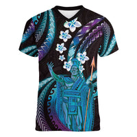 Hawaii King Kamehameha Women V-Neck T-Shirt Fantastic Plumeria Amethyst Gradient LT01 Female Purple - Polynesian Pride