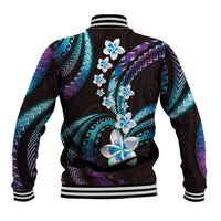 Hawaii Plumeria Baseball Jacket Amethyst Gradient Polynesian Pattern