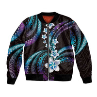 Hawaii Plumeria Bomber Jacket Amethyst Gradient Polynesian Pattern