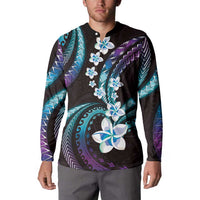 Hawaii Plumeria Button Sweatshirt Amethyst Gradient Polynesian Pattern