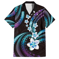 Hawaii Plumeria Family Matching Long Sleeve Bodycon Dress and Hawaiian Shirt Amethyst Gradient Polynesian Pattern