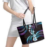 Hawaii Plumeria Leather Tote Bag Amethyst Gradient Polynesian Pattern