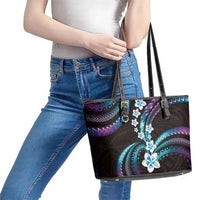 Hawaii Plumeria Leather Tote Bag Amethyst Gradient Polynesian Pattern