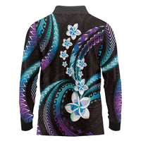 Hawaii Plumeria Long Sleeve Polo Shirt Amethyst Gradient Polynesian Pattern