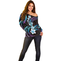 Hawaii Plumeria Off Shoulder Sweater Amethyst Gradient Polynesian Pattern