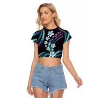 Hawaii Plumeria Raglan Cropped T Shirt Amethyst Gradient Polynesian Pattern