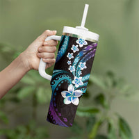 Hawaii Plumeria Tumbler With Handle Amethyst Gradient Polynesian Pattern