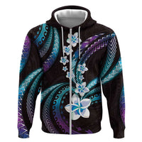 Hawaii Plumeria Zip Hoodie Amethyst Gradient Polynesian Pattern