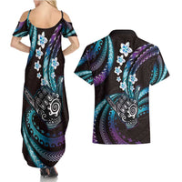 Hawaii Shaka Sign Couples Matching Summer Maxi Dress and Hawaiian Shirt Fantastic Frangipani Amethyst Gradient