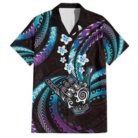 Hawaii Shaka Sign Family Matching Off Shoulder Maxi Dress and Hawaiian Shirt Fantastic Frangipani Amethyst Gradient