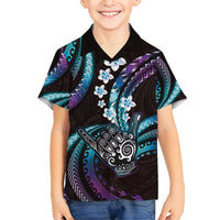 Hawaii Shaka Sign Family Matching Short Sleeve Bodycon Dress and Hawaiian Shirt Fantastic Frangipani Amethyst Gradient