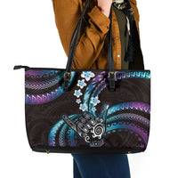 Hawaii Shaka Sign Leather Tote Bag Fantastic Frangipani Amethyst Gradient