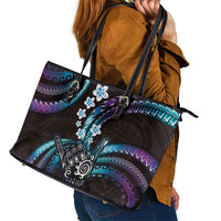 Hawaii Shaka Sign Leather Tote Bag Fantastic Frangipani Amethyst Gradient