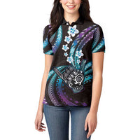 Hawaii Shaka Sign Women Polo Shirt Fantastic Frangipani Amethyst Gradient