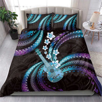 Hawaiian Ukulele Bedding Set Amethyst Gradient Fantastic Plumeria