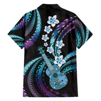 Hawaiian Ukulele Family Matching Off The Shoulder Long Sleeve Dress and Hawaiian Shirt Amethyst Gradient Fantastic Plumeria
