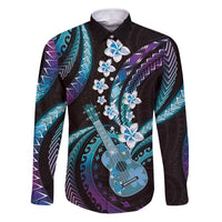 Hawaiian Ukulele Family Matching Puletasi and Hawaiian Shirt Amethyst Gradient Fantastic Plumeria LT01 Dad's Shirt - Long Sleeve Purple - Polynesian Pride