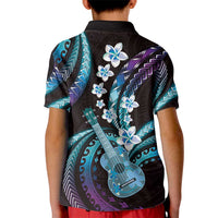 Hawaiian Ukulele Kid Polo Shirt Amethyst Gradient Fantastic Plumeria