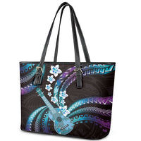 Hawaiian Ukulele Leather Tote Bag Amethyst Gradient Fantastic Plumeria LT01 - Polynesian Pride