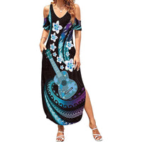 Hawaiian Ukulele Summer Maxi Dress Amethyst Gradient Fantastic Plumeria