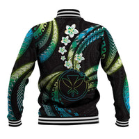 Hawaii Map Kanaka Maoli Baseball Jacket Fantastic Frangipani Chartreuse Cyan LT01 - Polynesian Pride