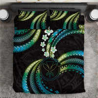 Hawaii Map Kanaka Maoli Bedding Set Fantastic Frangipani Chartreuse Cyan