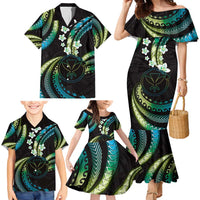 Hawaii Map Kanaka Maoli Family Matching Mermaid Dress and Hawaiian Shirt Fantastic Frangipani Chartreuse Cyan