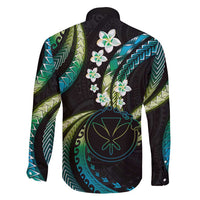 Hawaii Map Kanaka Maoli Family Matching Off Shoulder Short Dress and Hawaiian Shirt Fantastic Frangipani Chartreuse Cyan
