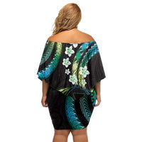 Hawaii Map Kanaka Maoli Family Matching Off Shoulder Short Dress and Hawaiian Shirt Fantastic Frangipani Chartreuse Cyan