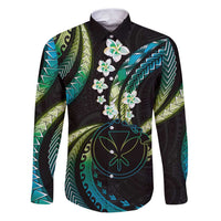 Hawaii Map Kanaka Maoli Family Matching Puletasi and Hawaiian Shirt Fantastic Frangipani Chartreuse Cyan