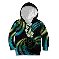 Hawaii Map Kanaka Maoli Kid Hoodie Fantastic Frangipani Chartreuse Cyan