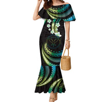 Hawaii Map Kanaka Maoli Mermaid Dress Fantastic Frangipani Chartreuse Cyan