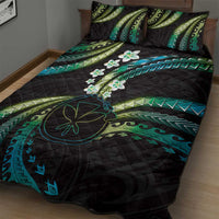 Hawaii Map Kanaka Maoli Quilt Bed Set Fantastic Frangipani Chartreuse Cyan