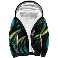 Hawaii Map Kanaka Maoli Sherpa Hoodie Fantastic Frangipani Chartreuse Cyan LT01 Unisex Cyan - Polynesian Pride