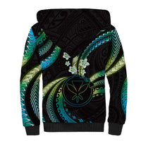 Hawaii Map Kanaka Maoli Sherpa Hoodie Fantastic Frangipani Chartreuse Cyan LT01 - Polynesian Pride