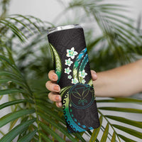 Hawaii Map Kanaka Maoli Skinny Tumbler Fantastic Frangipani Chartreuse Cyan