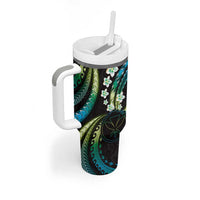 Hawaii Map Kanaka Maoli Tumbler With Handle Fantastic Frangipani Chartreuse Cyan