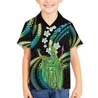 Hawaii King Kamehameha Family Matching Long Sleeve Bodycon Dress and Hawaiian Shirt Fantastic Plumeria Chartreuse Cyan