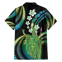 Hawaii King Kamehameha Family Matching Summer Maxi Dress and Hawaiian Shirt Fantastic Plumeria Chartreuse Cyan