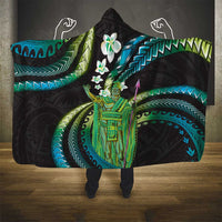 Hawaii King Kamehameha Hooded Blanket Fantastic Plumeria Chartreuse Cyan