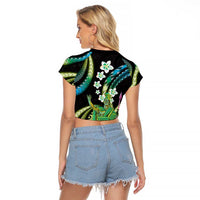 Hawaii King Kamehameha Raglan Cropped T Shirt Fantastic Plumeria Chartreuse Cyan LT01 - Polynesian Pride