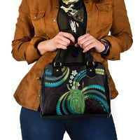 Hawaii King Kamehameha Shoulder Handbag Fantastic Plumeria Chartreuse Cyan